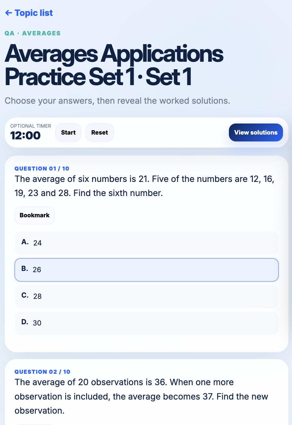 Setwise topic-wise practice set